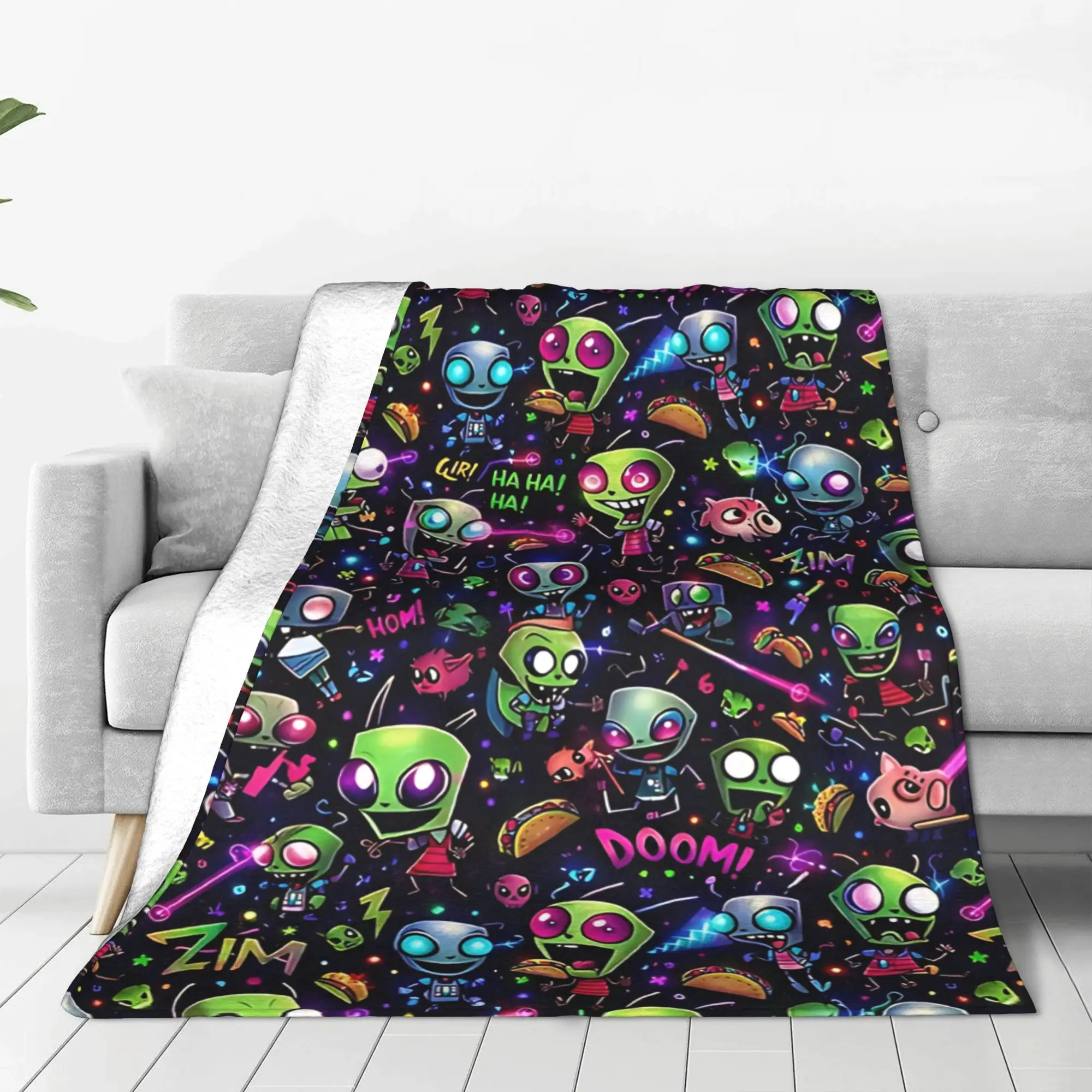 1PC Home Cute Room Decor metal creature  Blanket Throw Blanket Invader Zim Novelty Warm Blanket All Season