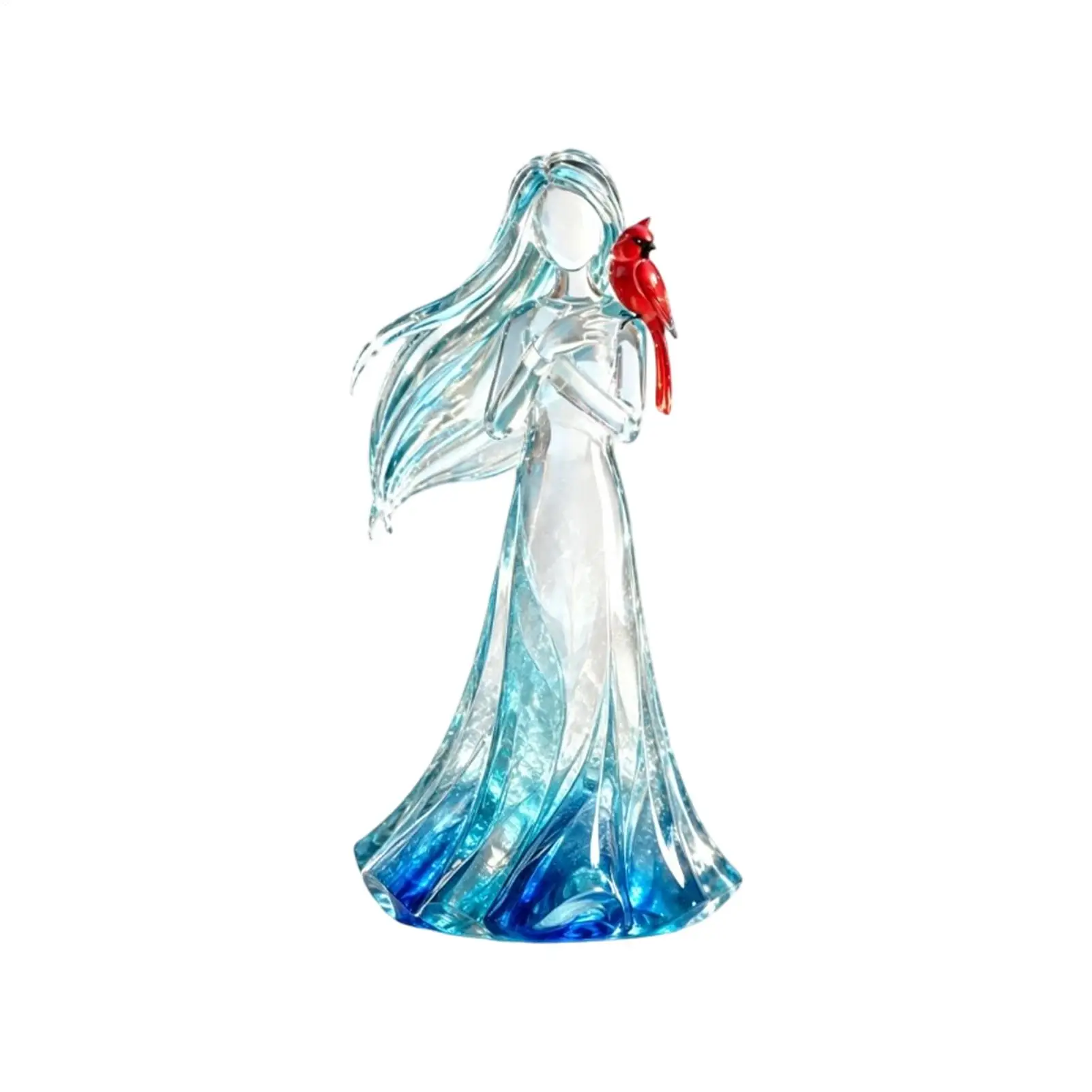 Desk Statue Resin Woman Red Bird Blue Gradient Ornament Angel Statue Modern Art Table Decor For Home Bedroom Living Room Office
