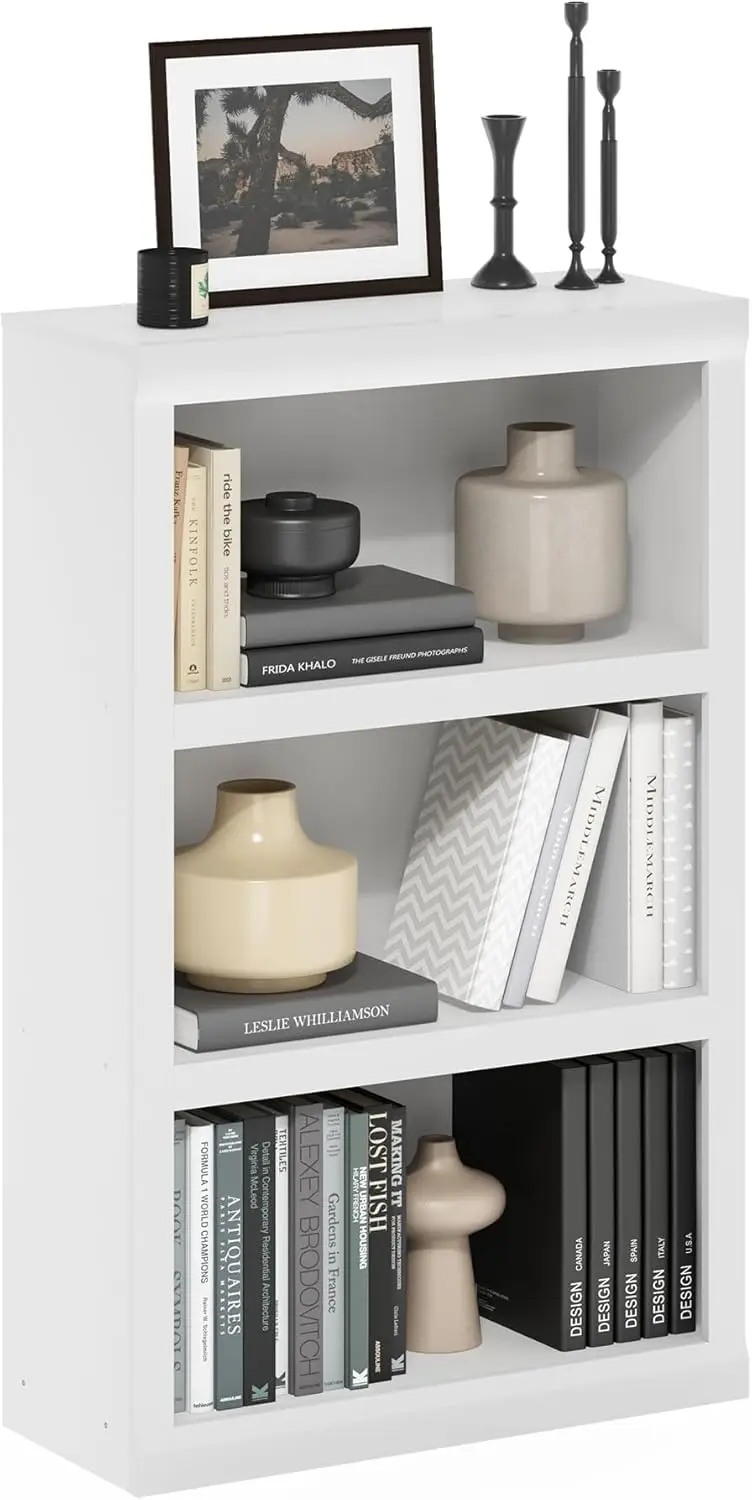 3-Tier Open Shelf Bookcase with Classic Style Edges, White