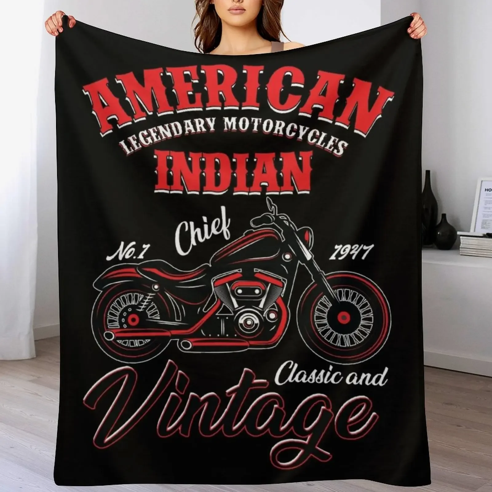 American Legendary Motorcycles Indian Chief No 1 1947 Classic and Vintage Throw Blanket Decorative Beds manga Blankets