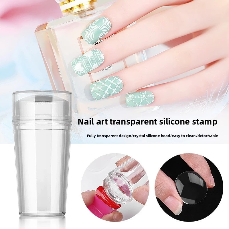 Transparent Nail Art Stamper 2.8cm French Nail Print Stamping Tool With Lid & Scraper Nail Art Decorations Manicure Supplies