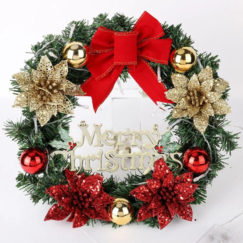 30/40CM Christmas Wreath LED Red Berry Pinecone Cone Flower Garland Merry Christmas Decoration Xmas Hanging Ornament Pendant