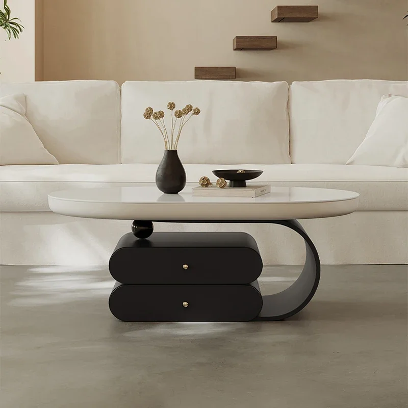 2025 new model, living room light luxury designer model, minimalist and high-end sense, rock slab coffee table black