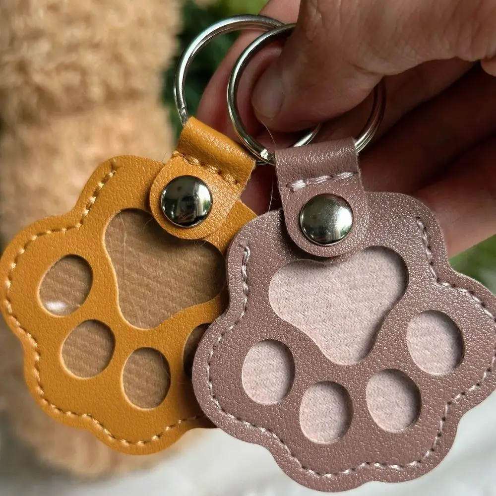 

Cat Paw Shaped Keyring Portable PU Leather Pet Hair Storage Bag Multifunctional DIY Memorial Keychains Accessories Pet Souvenirs