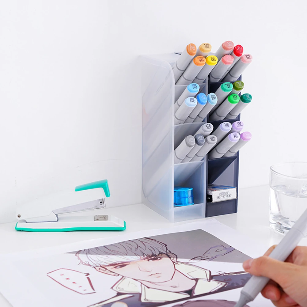 

2Pcs Creative Pen Organizer Desk Storage Container for Children Adults Cosmetics Chopsticks Black and White