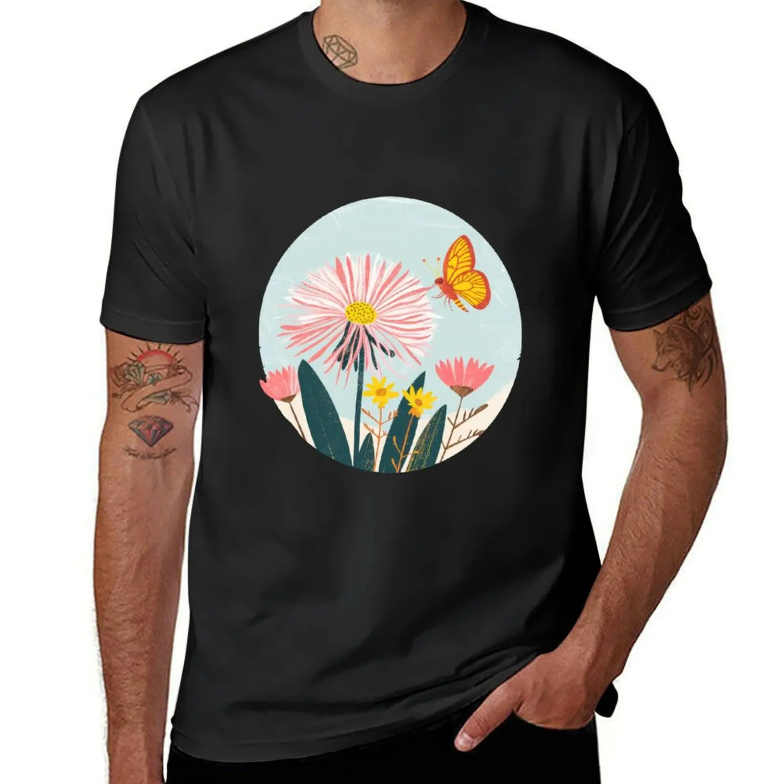 Wildflower dandelion T-shirt cute clothes quick-drying plain black t shirts men