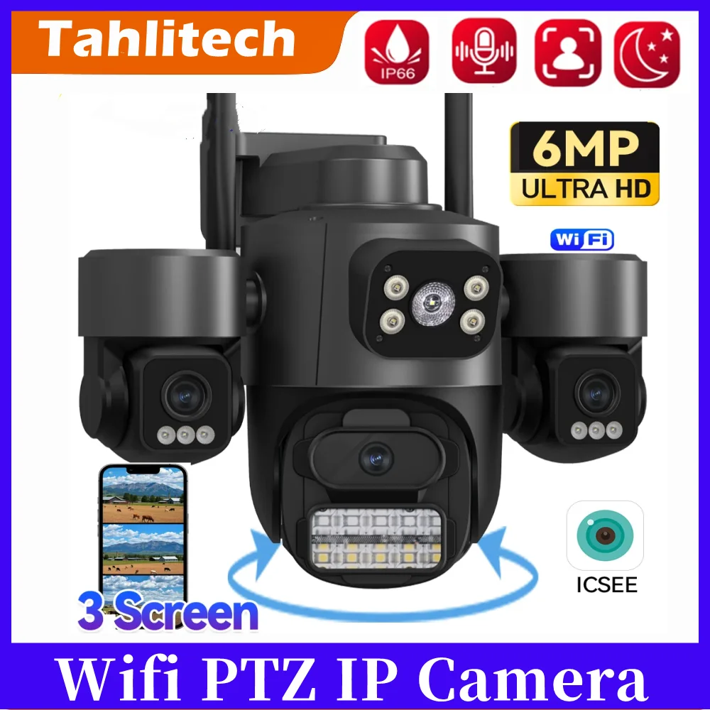 

15 МП HD IP-камера с тремя экранами, Wi-Fi, уличная, 4K, с двумя объективами, с ИИ-обнаружением человека, водонепроницаемая, видеонаблюдение, iCsee