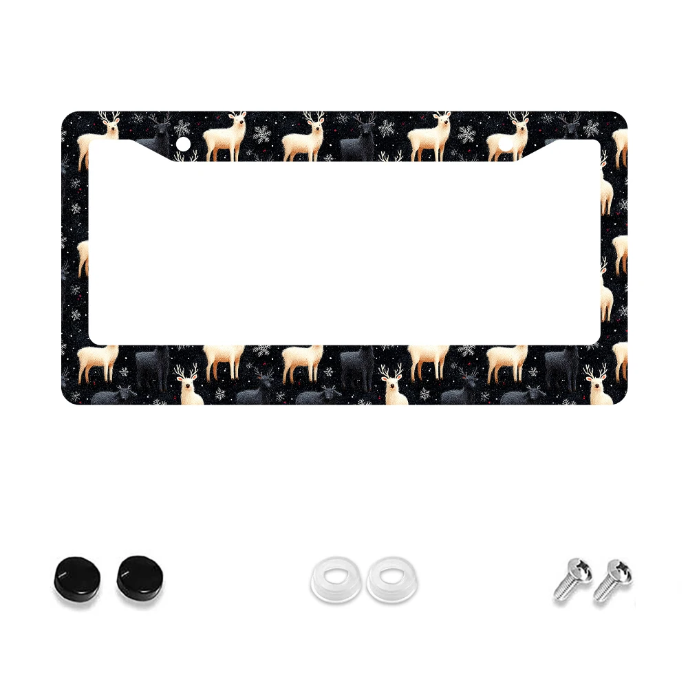 

1pc Black and White Deer Pattern 2 Hole License Plate Frame, Aluminum Material, 6x12 Inches, with Screw Set, Retro Novelty Car