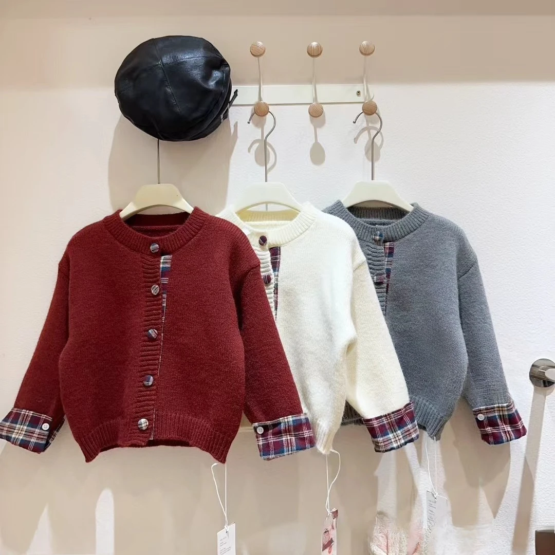 

Kids sweater for Girls cardigan 2025 autumn Korean style color matching