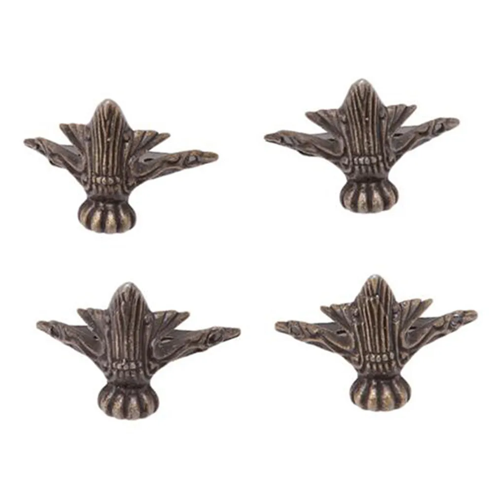 4pcs/set Antique Bronze Brass Jewelry Chest Wood Furniture Box Decorative Feet Leg Corner Protector Vintage Decoration