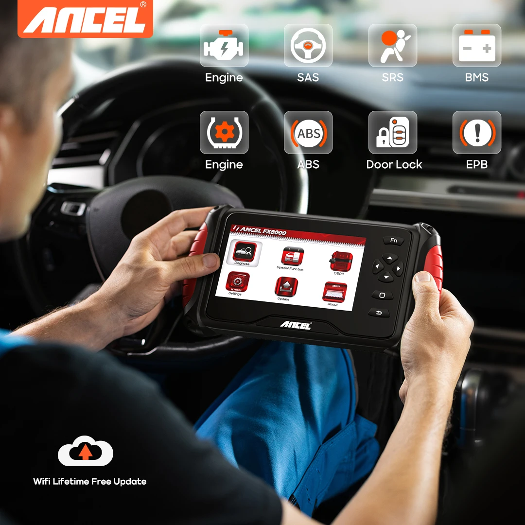 

Автомобильный сканер ANCEL OBD2 FX8000, всесистемный считыватель кодов двигателя, профессиональное масло ABS EPB BAT TPS, сброс, автоматические диагностические инструменты