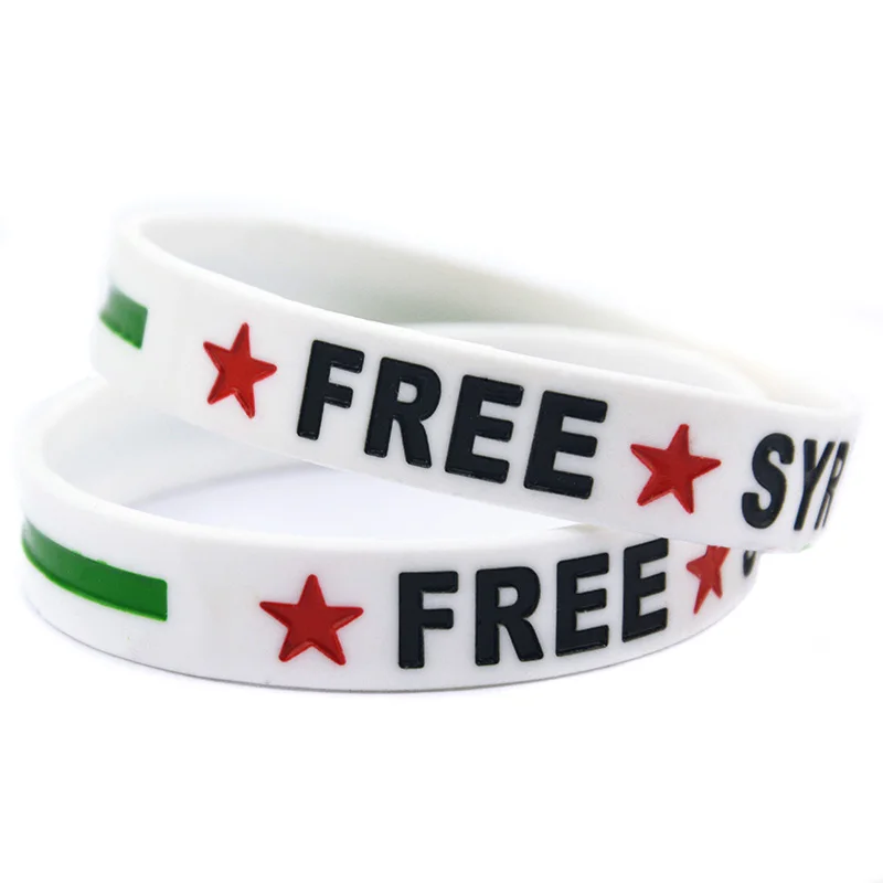 1 PC Free Syria Flag Logo Silicone Rubber Wristband Adult Size 3 Colors 2 Size