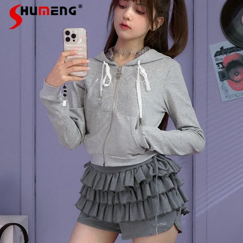 

2024 Autumn New Versatile Legs Long Gray Shorts Fashionable Milk Cool Cake Culottes Sweet And Cute Short Pants Women's Clothing