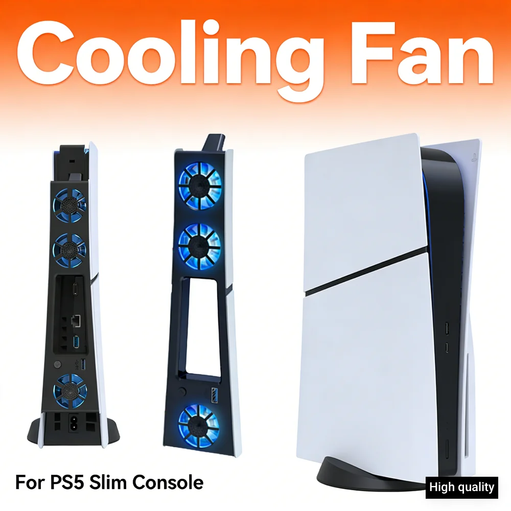 

Тихий вентилятор для консоли PS5 Slim с регулируемой скоростью, бесшумный улучшенный вентилятор охлаждения со светодиодной подсветкой для Playstation 5 Slim