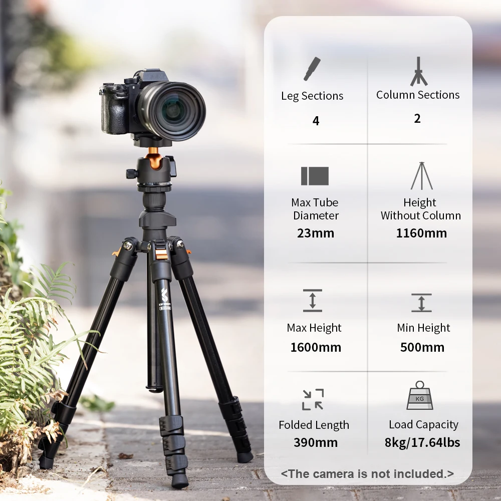 K&F CONCEPT Camera Tripod Stand for DSLR Cameras  Photography Tripod Carry Bag Aluminum Alloy 160cm Payload 8kg Low Angle