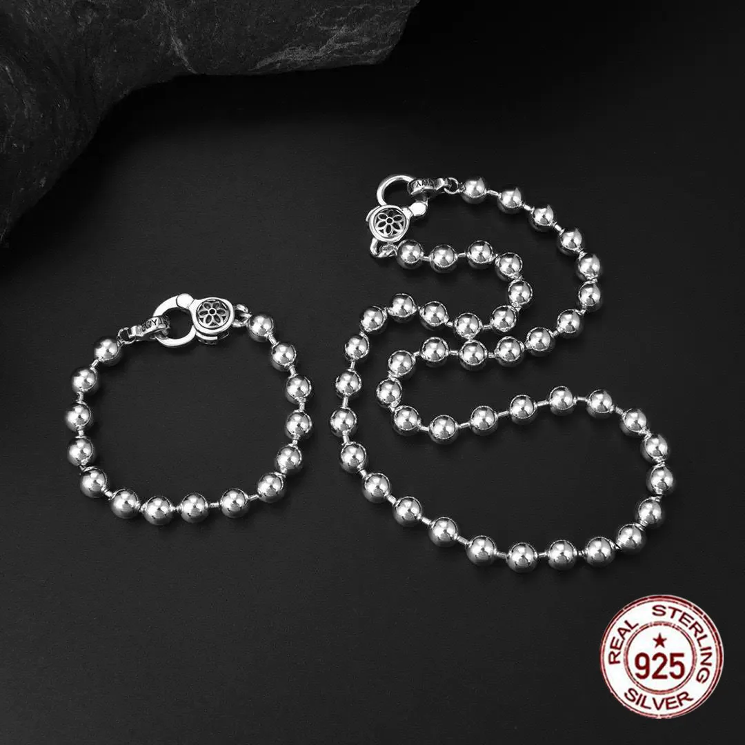 

Trendy Cherry Blossom Letter Round Bead Chain S925 Pure Silver 8mm Bead Necklace Bracelet for Men and Women Personalized Silver
