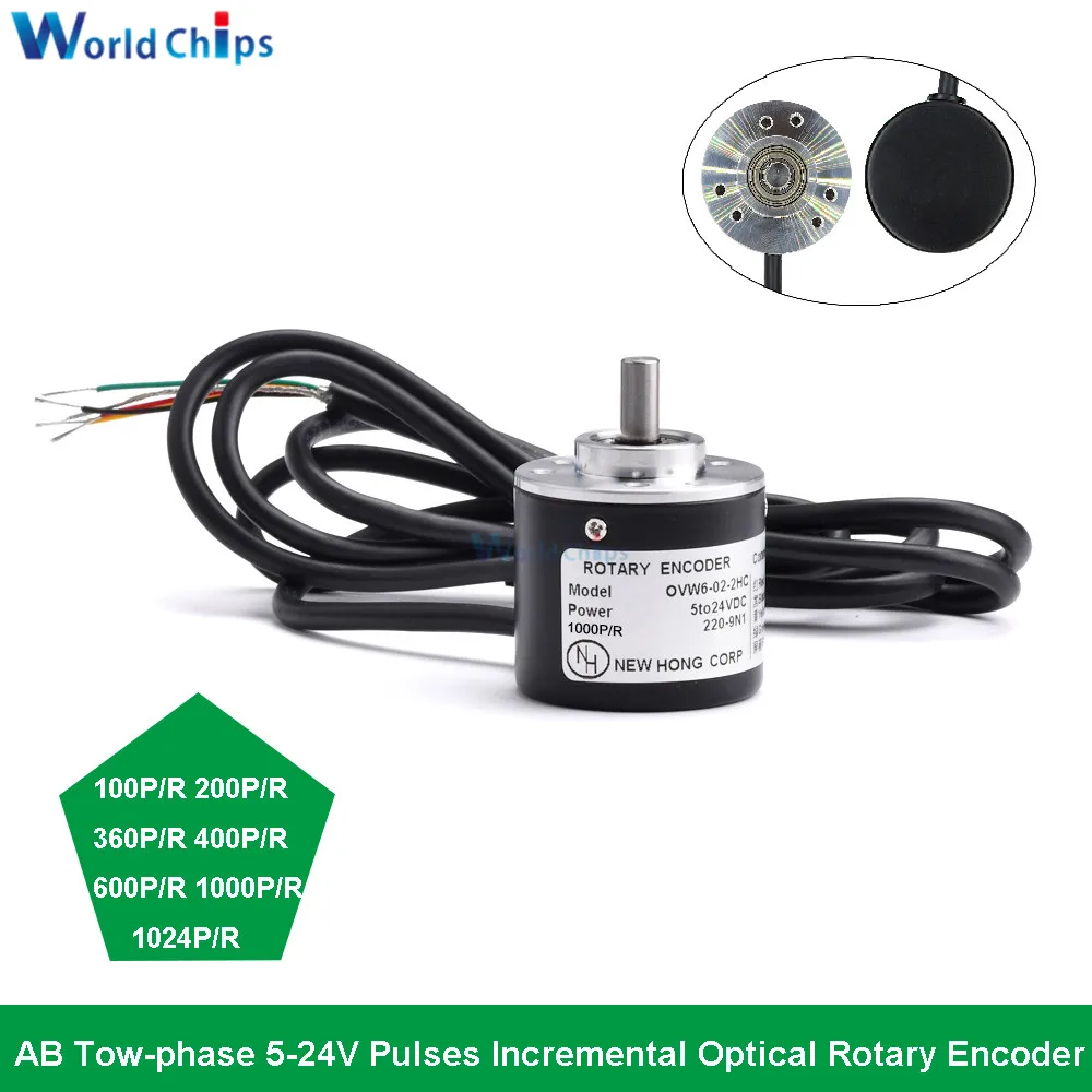 Pulsen Incrementele Optische Encoder 100P/R 200P/R 360P/R 400P/R 600P/R 1000P/R 1024P/R Ab 2-Fase 5-24V Encoder 6Mm Shaft