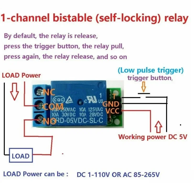 5V Flip-Flop Latch Relay Module Bistable Self-locking Switch Low pulse trigger for Arduino