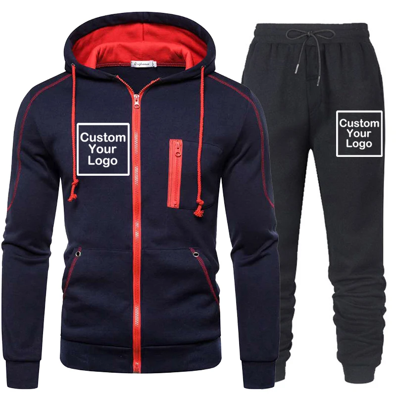 Customized Fashion Printed Zipper Jacket Set Mens Design Logo Sports Hoodie Fleece Coat Autumn Winter Jacket Outdoor Outfits