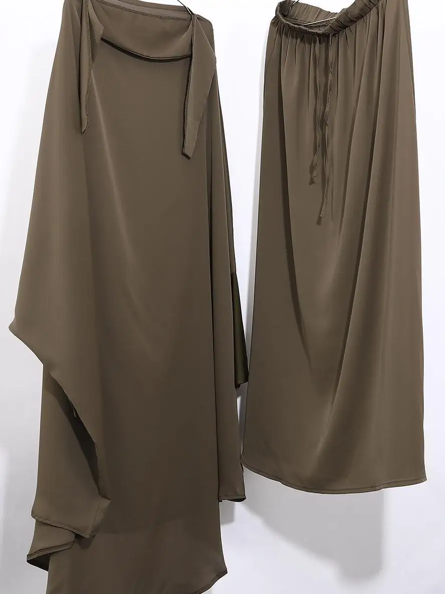 

Women Muslim Prayer Garment 2 Piece Dress Set Hooded Abaya Khimar Hijab Skirt Islam Clothes Dubai Turkey Burqa Robe Eid Ramadan