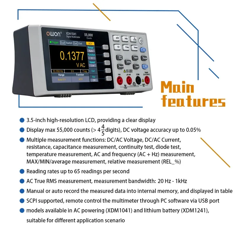 OWON Digital Multimeter XDM1041 XDM1241 4 1/2 Portable Bench True RMS DC/AC Current Voltage USB Multimetro Tester Meter SCPI