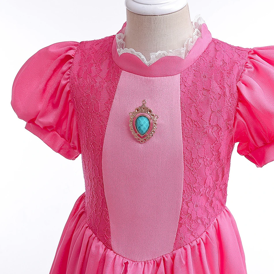 Girl Peach Cosplay Dress Movie Pink Rosaline Ball Gows for Prium Carnival Princess Costume Lace Cartoon Birthday Gift 2-10T