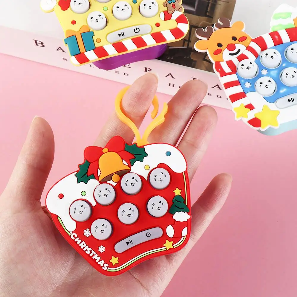 Game Keyring Mini Whack-a-Mole Machine Cartoon Christmas Handheld Game Machine Keychain Music Quick Press Quick Push Bubble Game