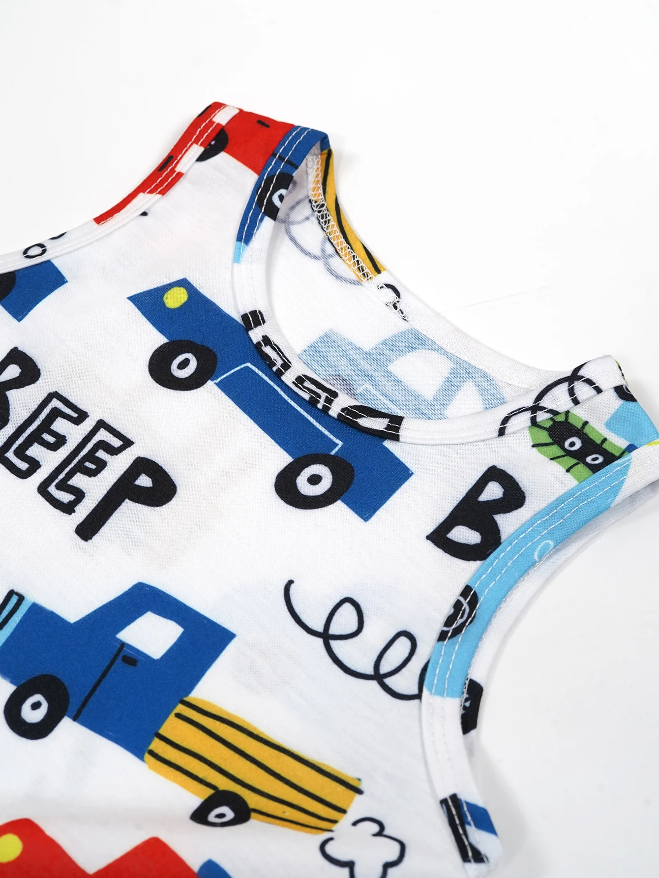 Baby Three Piece Tank Top 2024 Summer Sleeveless T-shirt for Boys Cute Cartoon Pattern Car+ Stripes+ Solid Color 3 Pcs Pajamas