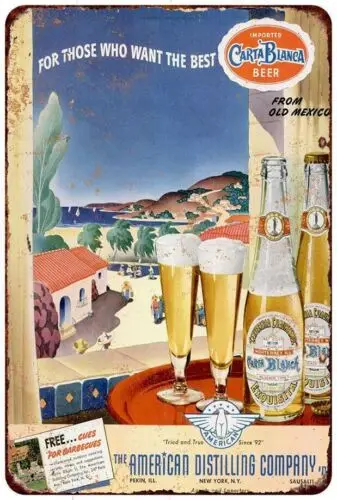 Carta Blanca de cerveza de México Antiguo, señal de Metal de reproducción Vintage, 8x12, 1943