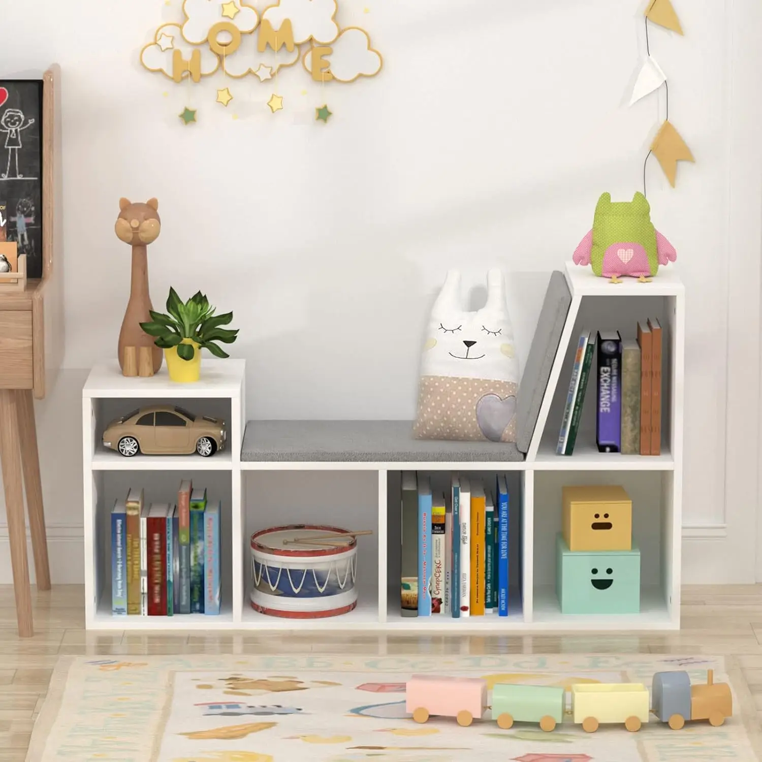 Multi-Purpose Organizador De Armazenamento Para Sala De Jogos, Leitura Nook com 6 Cubby Crianças Estante e Almofada Macia