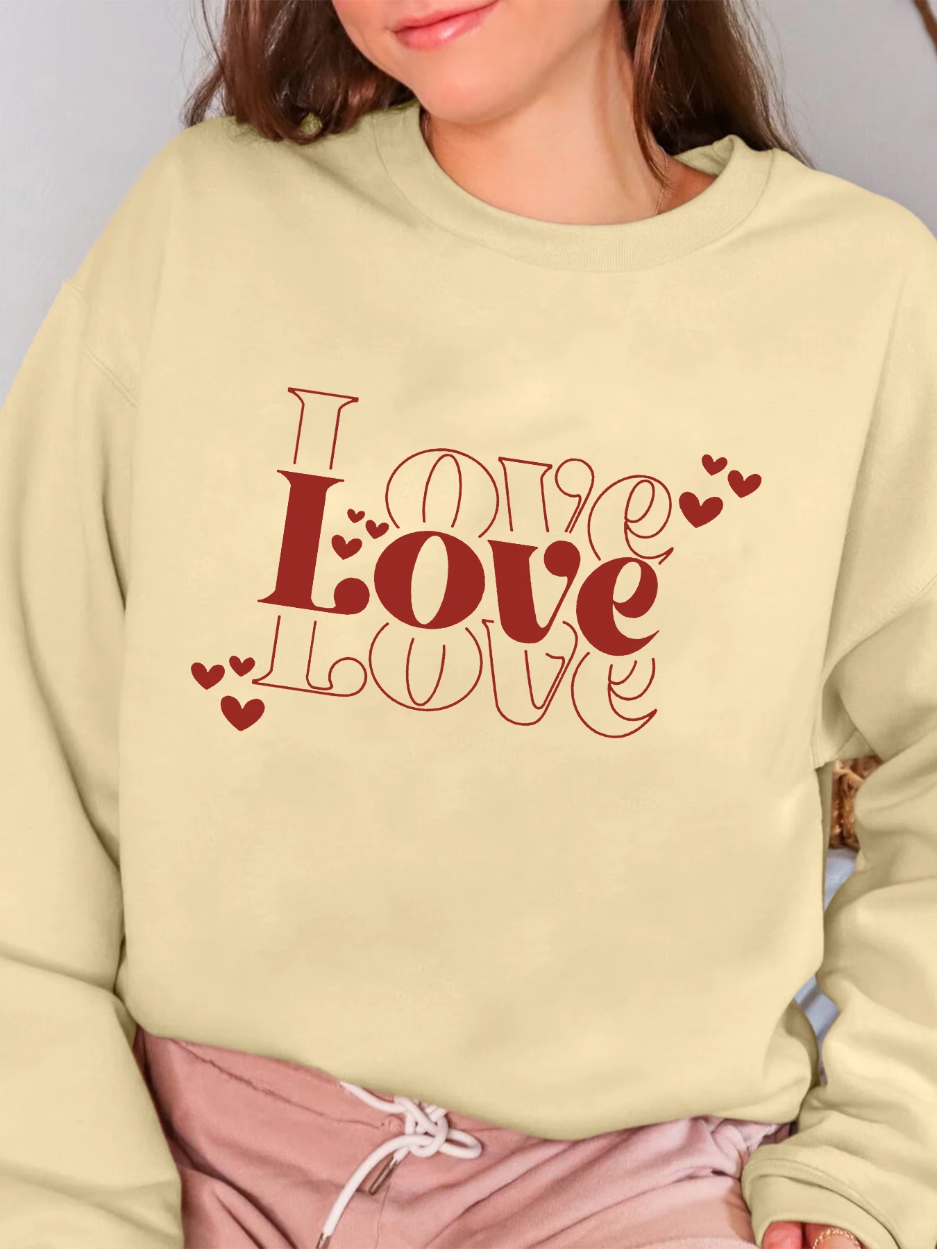 Love Letter Pullover Print Fashion Casual Sweatshirt Women for Spring & Summer Long Sleeve Women Clothing for Daily Wear