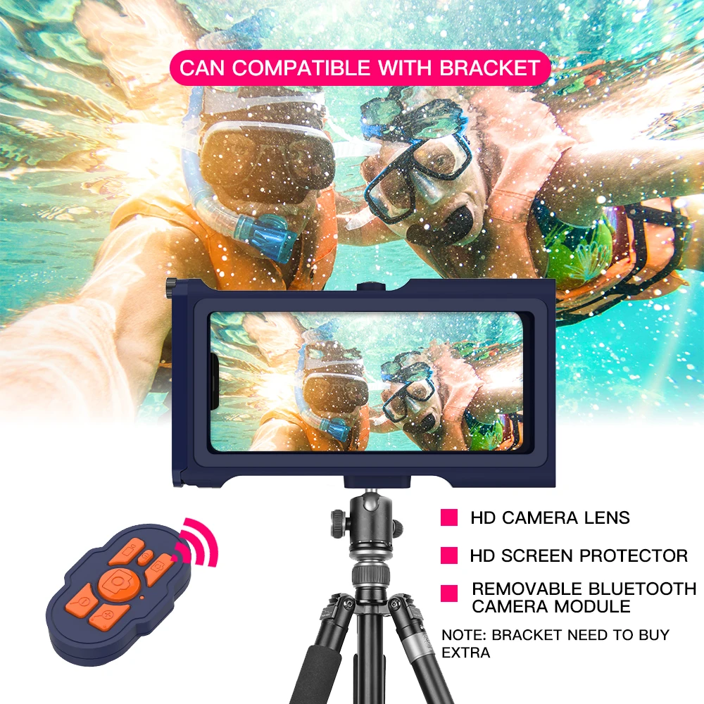 

Bluetooth Waterproof Diving Case 15m for iPhone Samsung Huawei, Wireless Shutter Control Underwater Housing 3rd Gen