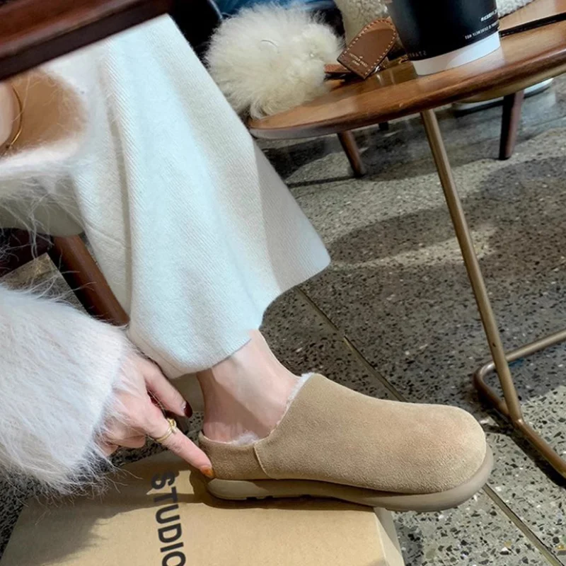 2025 inverno caldo pelliccia donna appartamenti ciabatte pantofole moda copertura esterna diapositive scarpe pigre comfort casual scarpe di cotone femminile