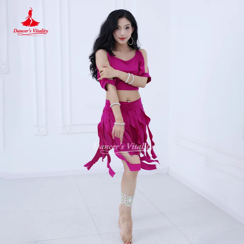 Traje de dança do ventre para mulheres, conjunto de roupas de prática macias e confortáveis, dançarina adulta, roupas de treinamento sexy e elegantes