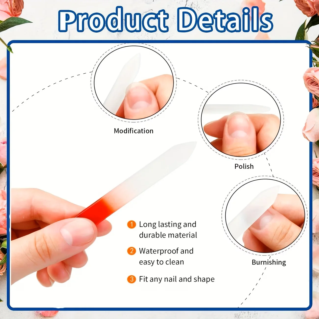 6pcs Crystal Glass Nail Files Czech Glass Nail Files Professional Manicure Tools for Natural Nails Gradient Rainbow Color Care
