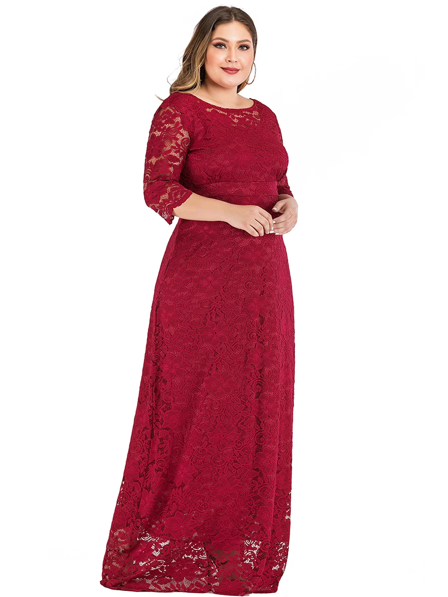 Plus Size Lace Party Dress Woman Summer V Backless Elegant Sexy Eveing Club Dress Pockets Floor Length Maxi Long Dresses