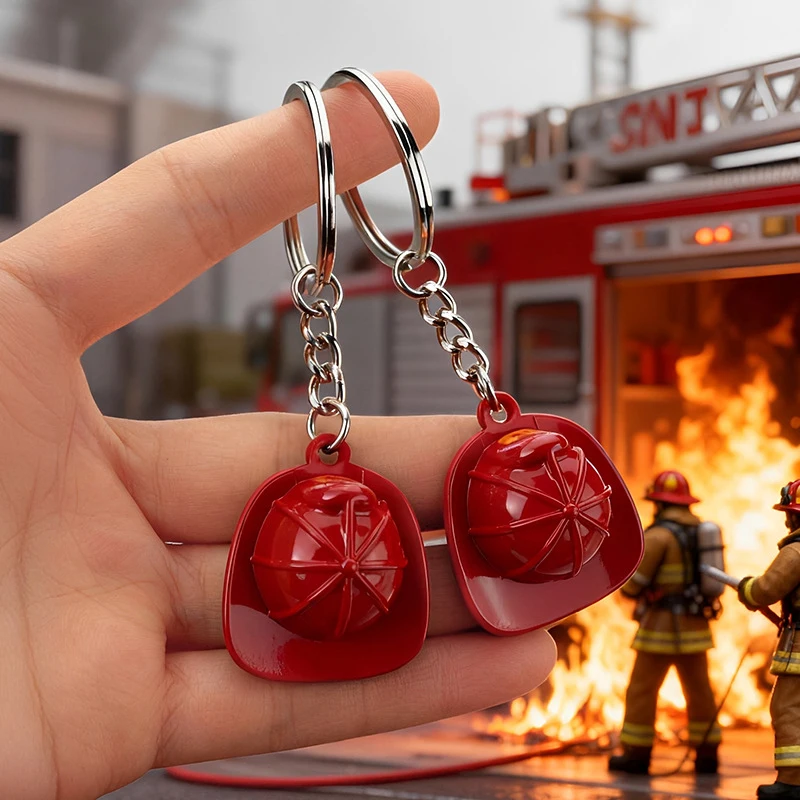 Creative Mini Fire Helmet Keychain Safety Hat Pendant Bag Charm Keyring Backpack Purse Ornaments Firefighter Gift