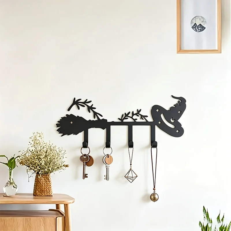 CIFBUY Iron Wall Art Cute Witch Hat Key Hook Decor Bag Storage Organizer Minimalist Rustic Accent Interior