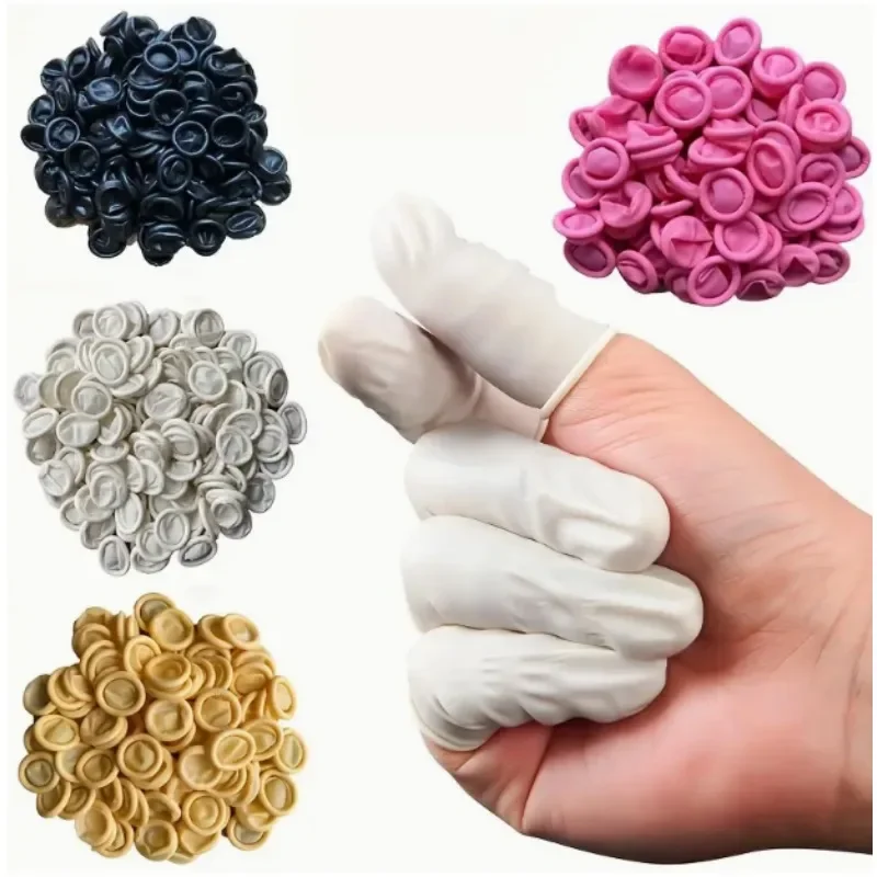 

100PCS Multi-color Disposable Finger Cots Anti Slip Latex Powder Free Rolled Edge Finger Cots Beauty Hairdressing Tattoo Tools