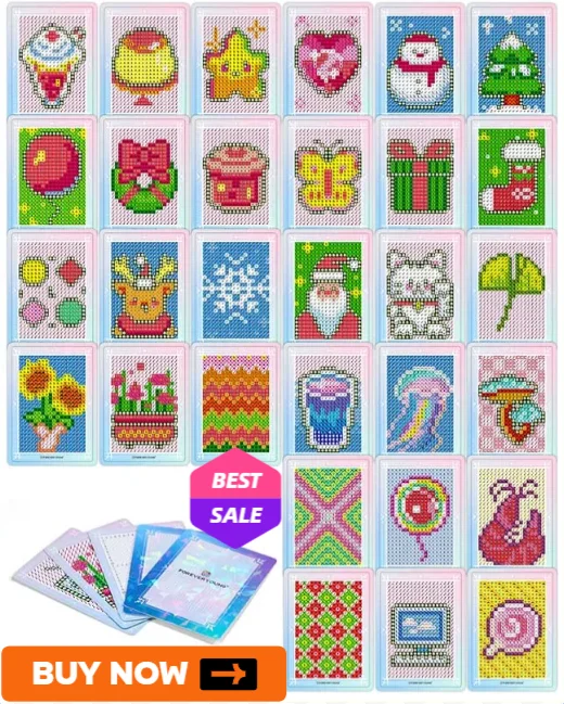 30Pcs Holographic Mini Diamond Art Cards, 3 Inch Round Diamond Pattern Template Cards, Holiday Cartoon Leftover Drill DIY Cards