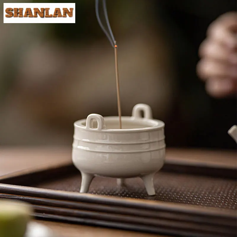 Retro Grass Wood Gray Tripod Incense Holder Japanese Three Legged