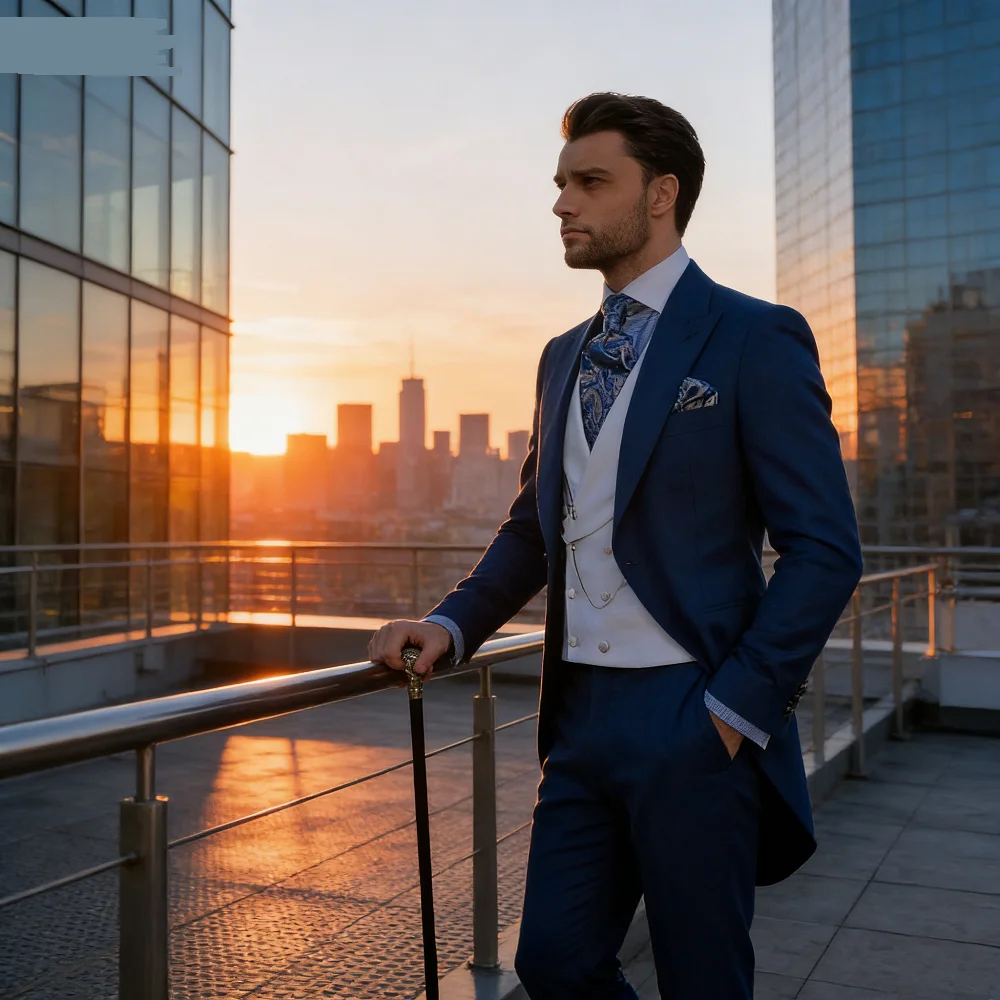 

Men's Formal Terno Fino Adjusted Smoking Suit 3-Piece Blazer Jacket Vest Pants Wedding Groomsmen's Suit Negocios Traje