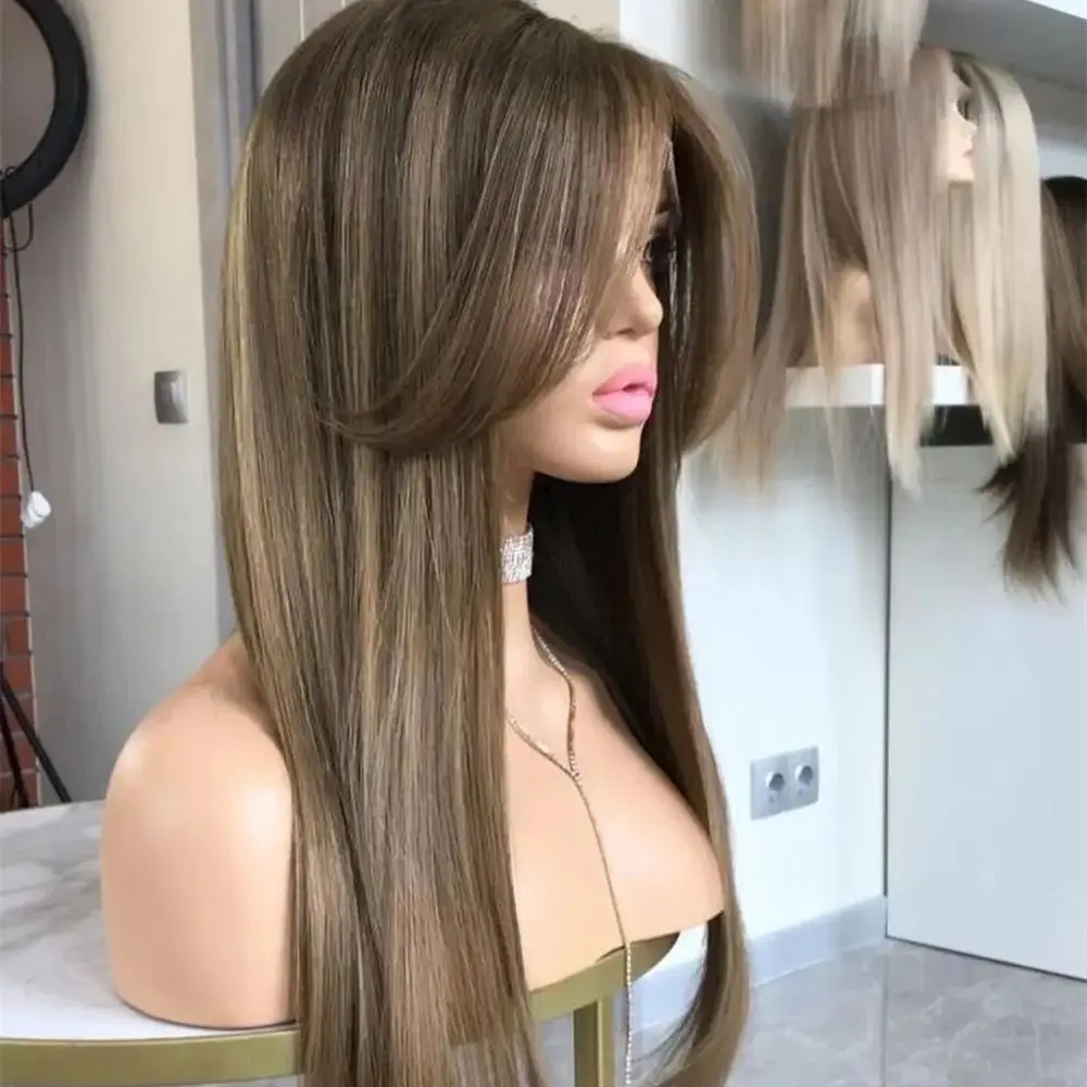 Brown Straight 5x5 Silk Base Long Soft 28inch Glueless Jewish Human Hair Wig With Baby Hair HD Lace European Hair Preplucked