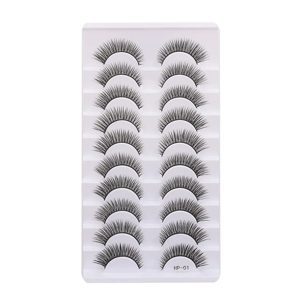 10 pares novo natural longo cílios postiços haste preta macio cruz 3d vison cílios fofos falsos cílios extensão