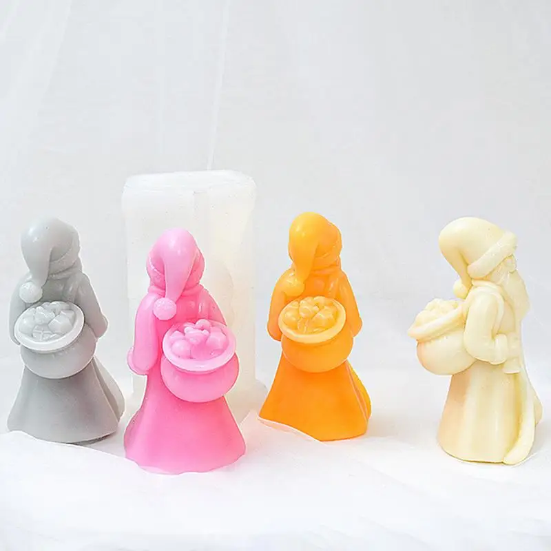 

3D силиконовая форма Санта-Клауса, антипригарная 3D-форма для свечей, силиконовая форма Санта-Клауса, смоляная форма ручной работы с рюкзаком, легкосъемная форма