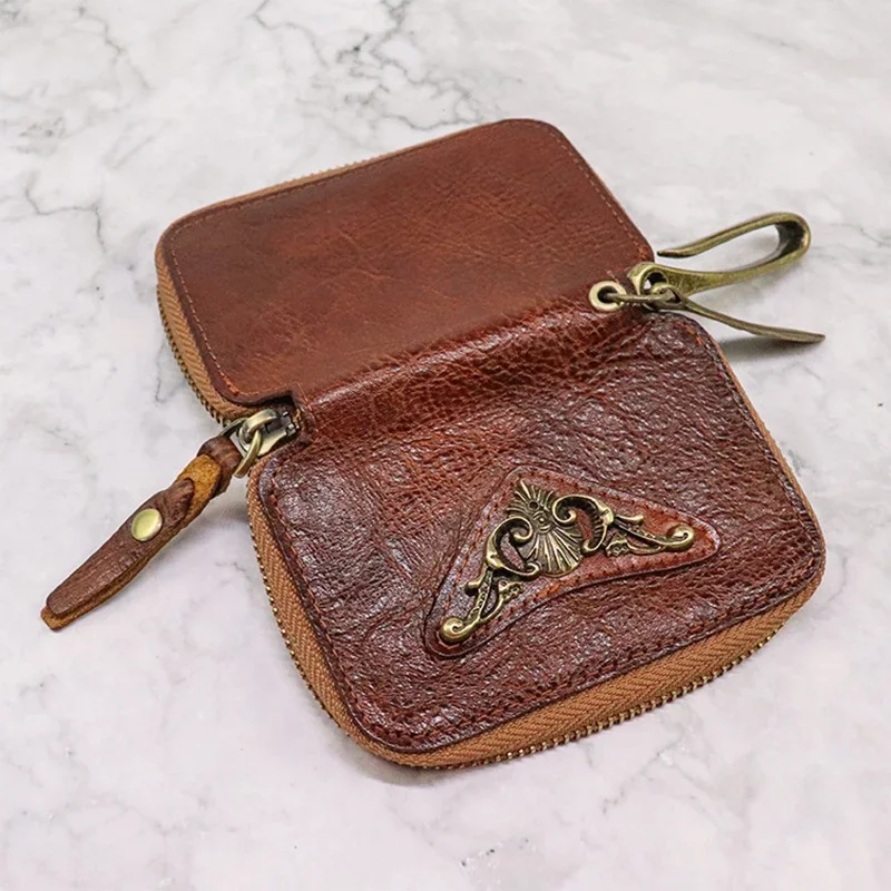 100% Genuine Leather Key Wallet Men Car Key Holder Retro Key Bag Men Purse Vintage Housekeeper Keychain Cowhide Card Holder Case