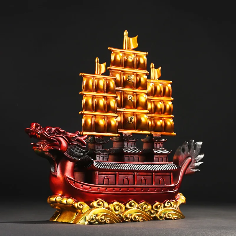 تمثال الحظ السعيد الآسيوي الكبير عالي الجودة لشركة المتجر المنزلي يجلب حسن الحظ نجاح قارب التنين تمثال التميمة النحاسي #2