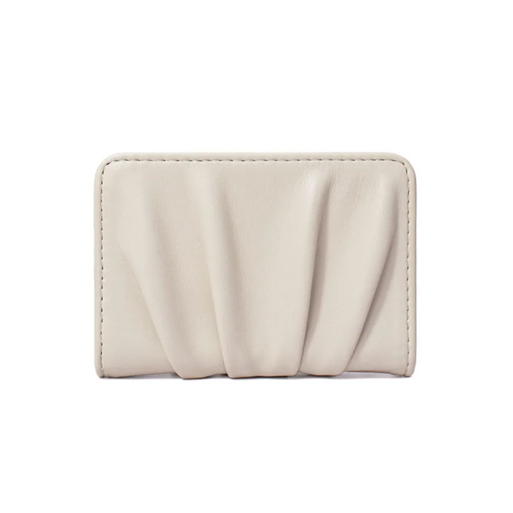 Elegant Foldable Wallet Korean Style Multiple Card Slots Mini Coin Purse Solid Color Versatile Wrinkled Card Holder Girls