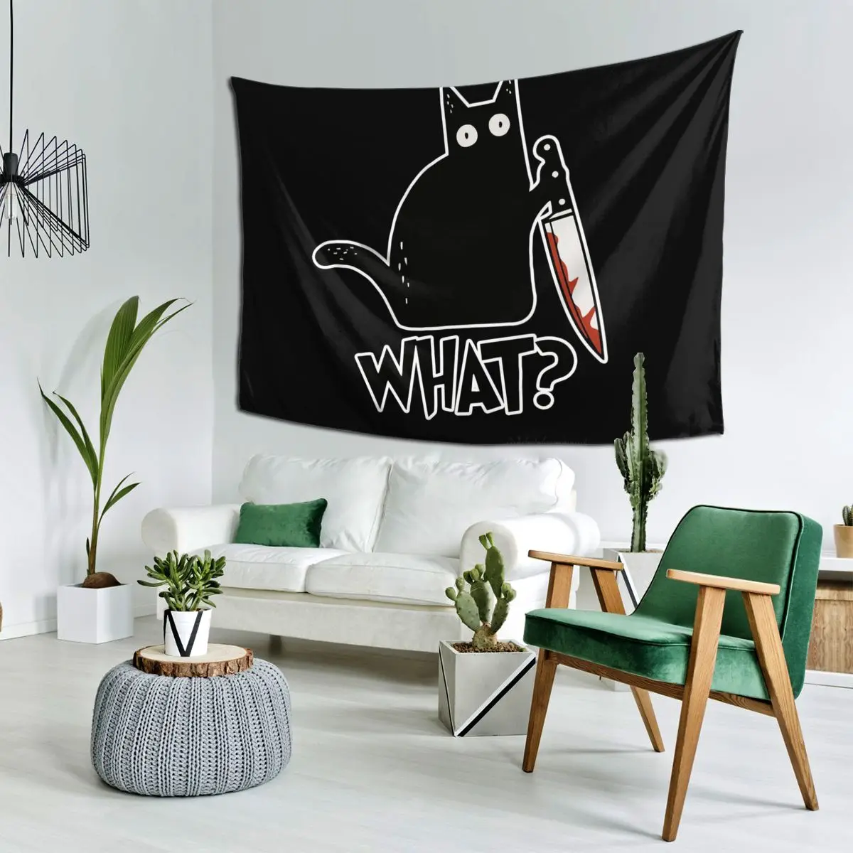 

Cat What Murderous Black Cat With Knife Gift Premium Tapestry Wall Hanging Aesthetic Home Decor Tapestries for Dorm Room