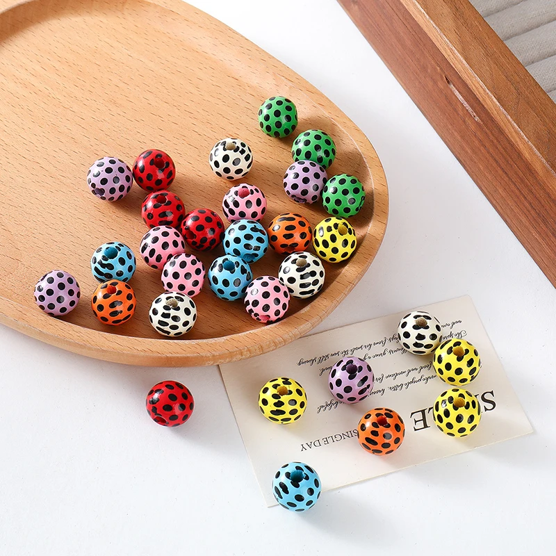 

50pcs/lot Mixed Leopard Wooden Cute Colorful Striped Beads For Charm Making DIY Bracelets Necklace Accessories